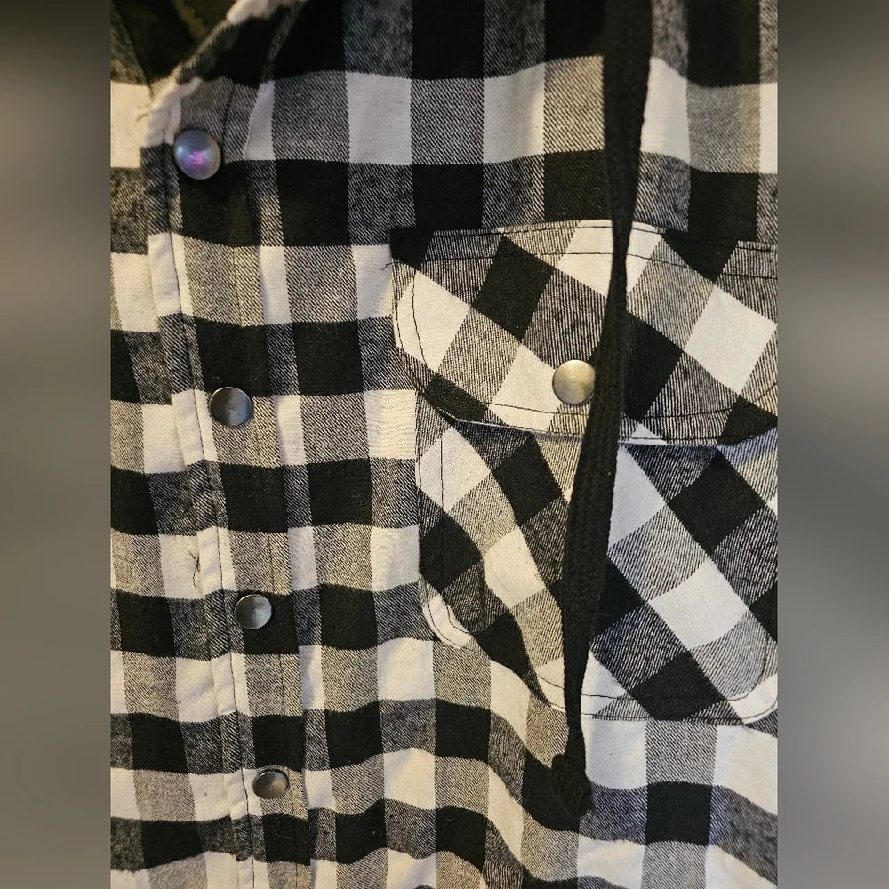 Infinity Apparel White Black Plaid Flannel Shirt Jacket Hood Lined Mens 3XL  NWT